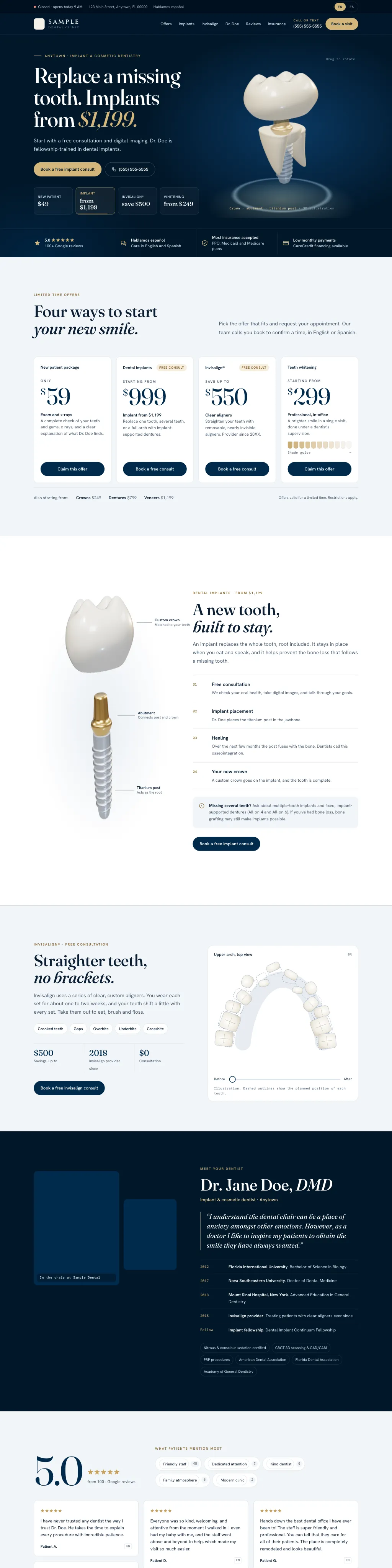 Dental clinic homepage